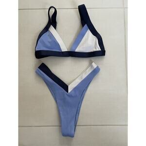 OneOne Swim Bikini Set Swimsuit Color Block V Cut Swimwear